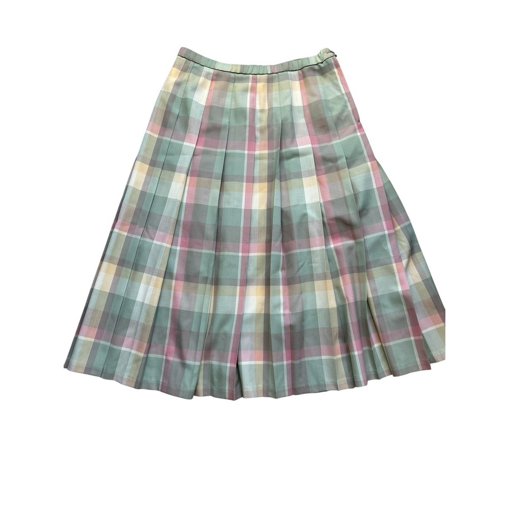 Vtg Pendleton Wool Pleated Skirt Sz‎ 14 Green Pastel Plaid Preppy Academia NWT